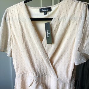 NWT Next To You Cream Swiss Dot Ruffled Midi Dress